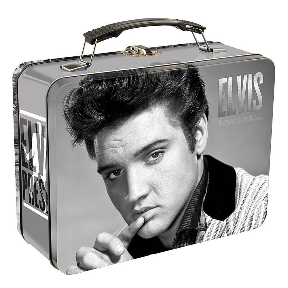 Elvis Presley Collectible 2017 Vandor Large Tin Tote B&W 50s Elviss Photo Lunch Box