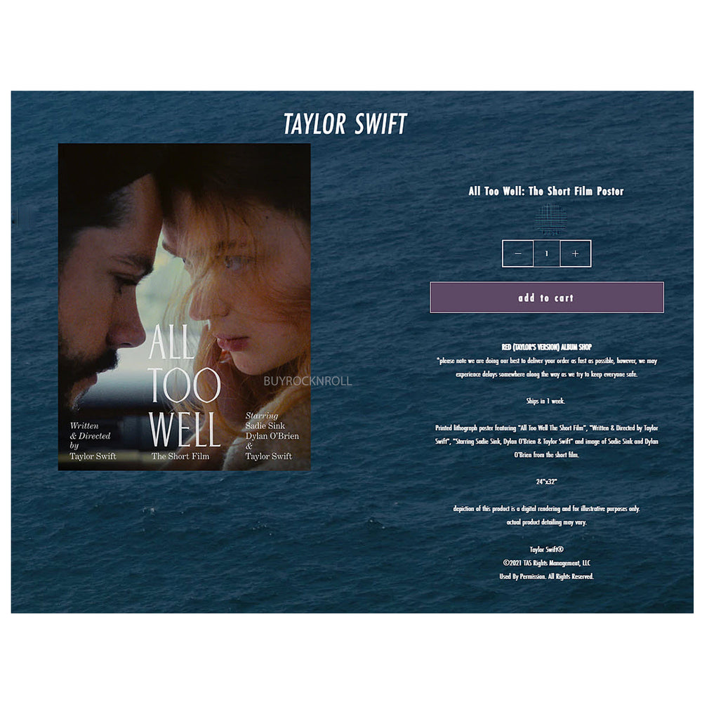 Taylor Swift Store Merch: All Too Well Short Film Movie Poster 24x32 Lithograph