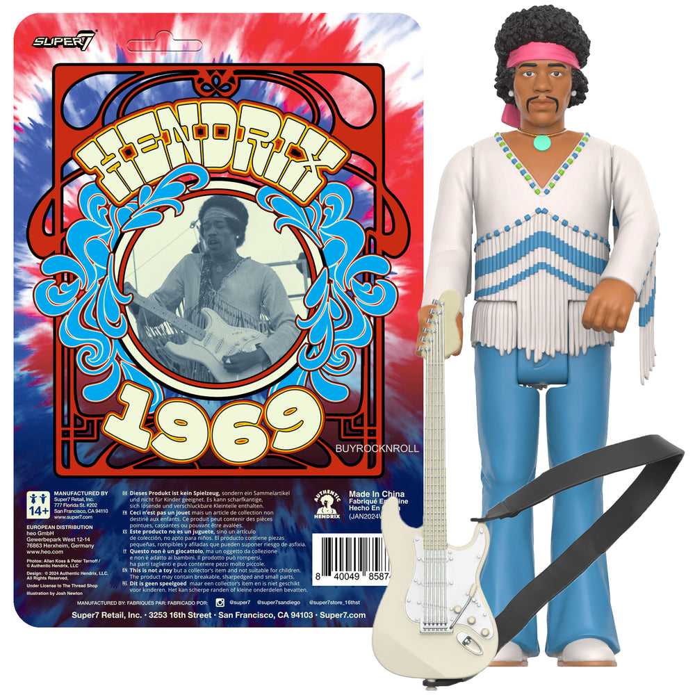 Jimi Hendrix Collectible 2024 Handpicked Super7 Reaction Festival 1969 Figure (Woodstock)