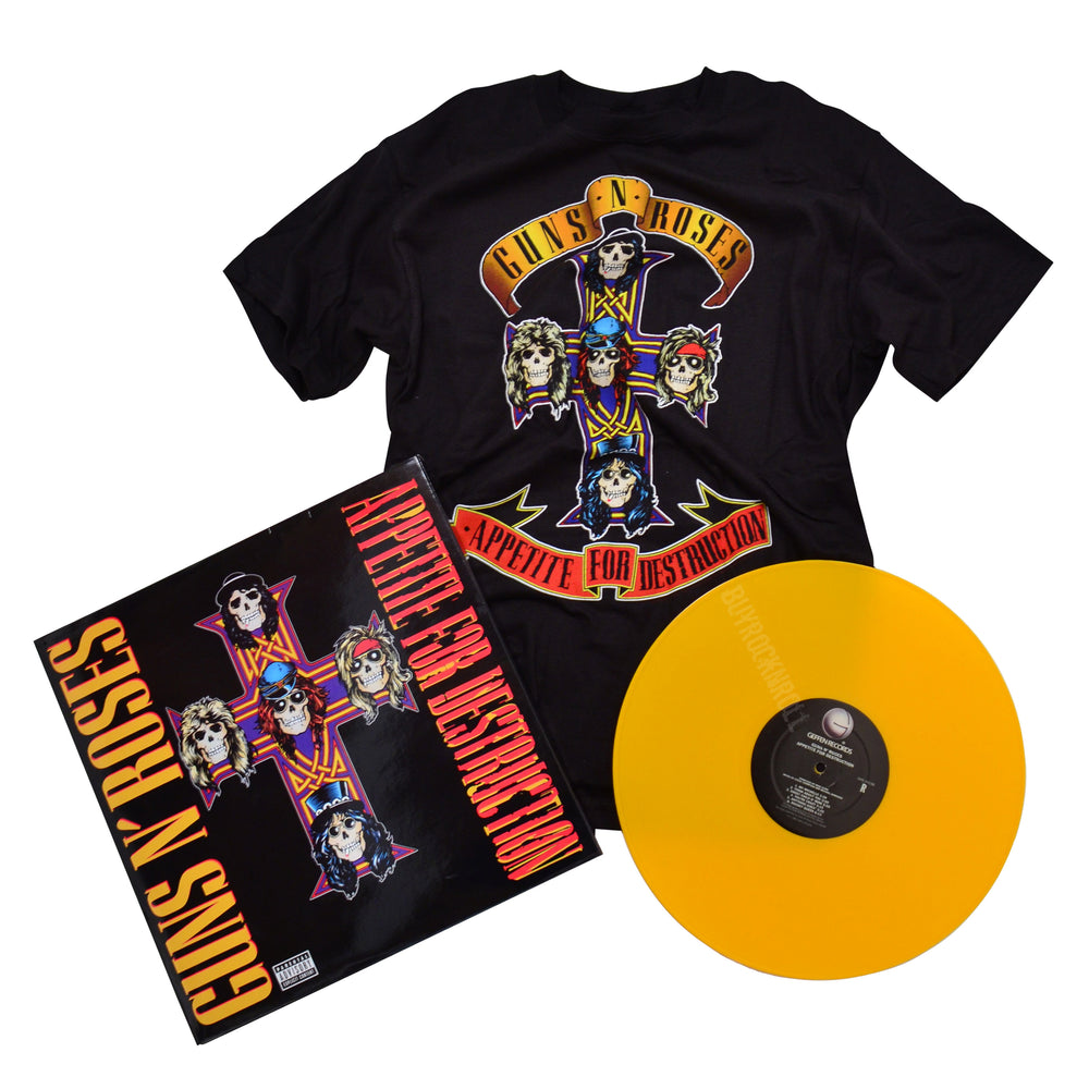 Guns N Roses Collectible 2009 Appetite For Destruction Yellow Vinyl LP & T-Shirt Box Set - Size Small
